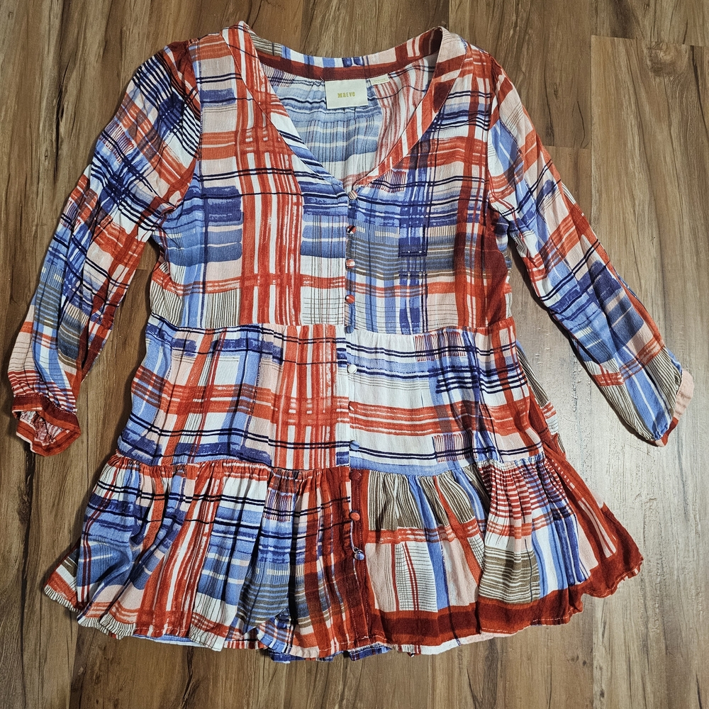 Anthropologie Maeve Red White And Blue Plaid Tunic Top Size Medium